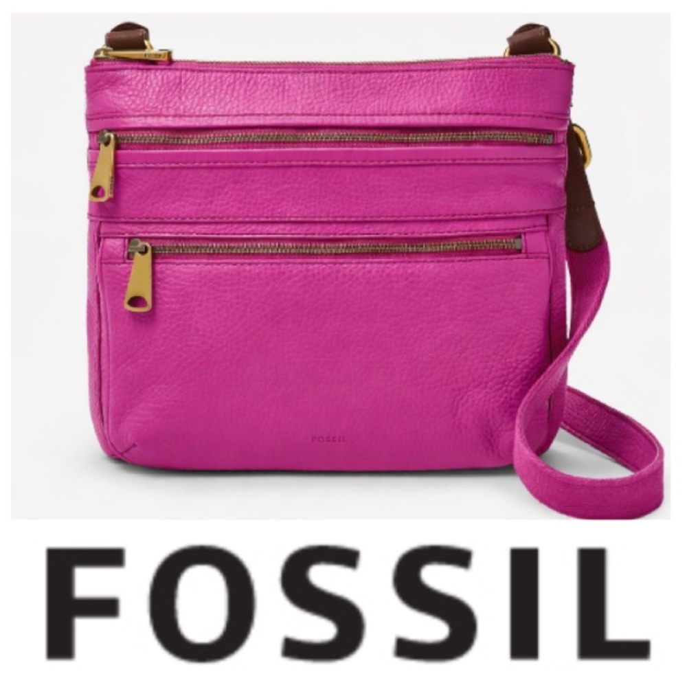 Fossil ‘Explorer’ cow-hide leather crossbody in ‘fuchsia’ - Picture 1 of 15